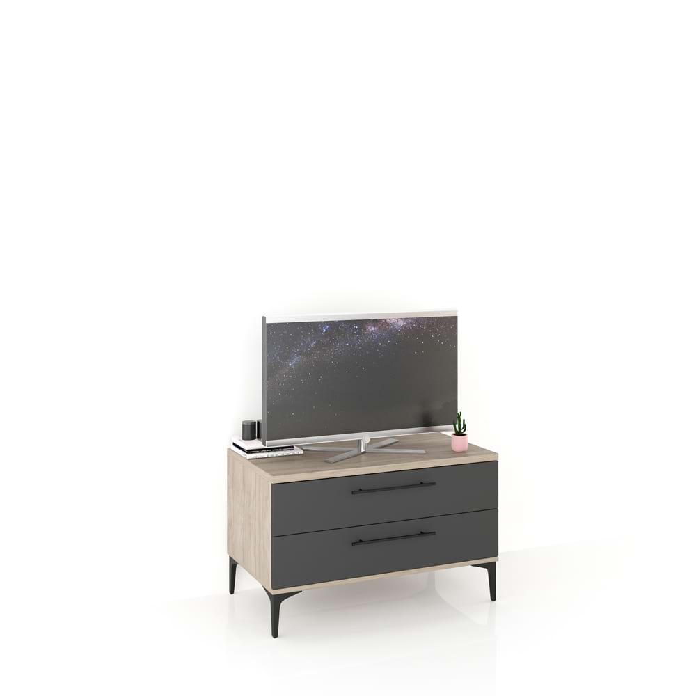 Comoda TV CUBO B90 Italian, 2 sertare, Oak, Antracit