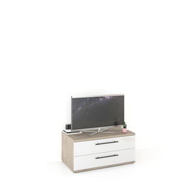 Comoda TV CUBO B90 Clasic, 2 sertare, Oak, Alb Gloss