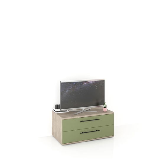 Comoda TV CUBO B90 Clasic, 2 sertare, Oak, Pesto