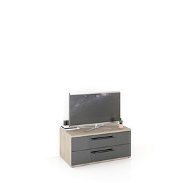Comoda TV CUBO B90 Clasic, 2 sertare, Oak, Negru Gloss