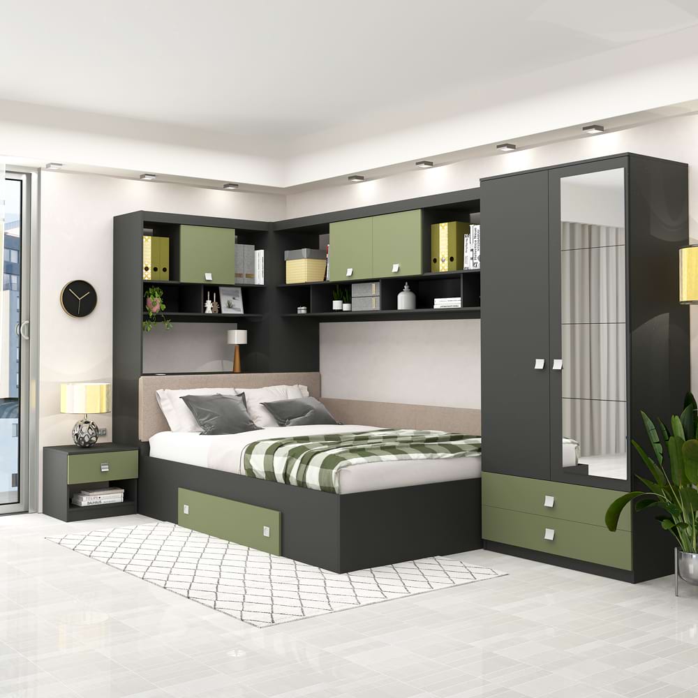 Dormitor colt ALESSIO, configuratia ALE3, Antracit, Pesto