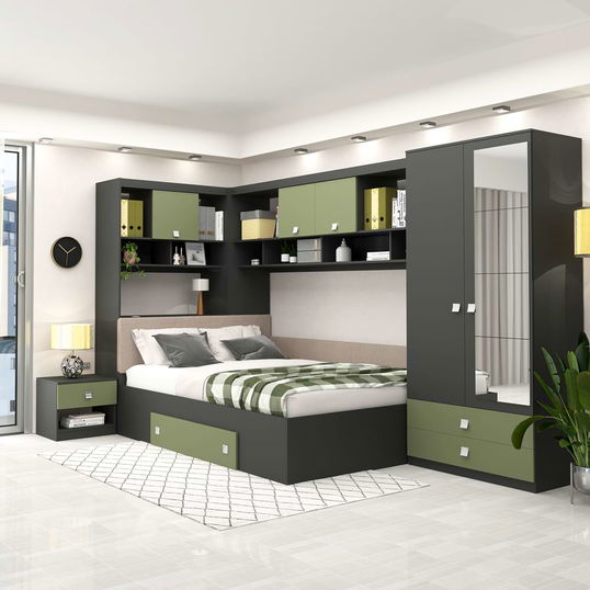 Dormitor colt ALESSIO, configuratia ALE3, Antracit, Pesto