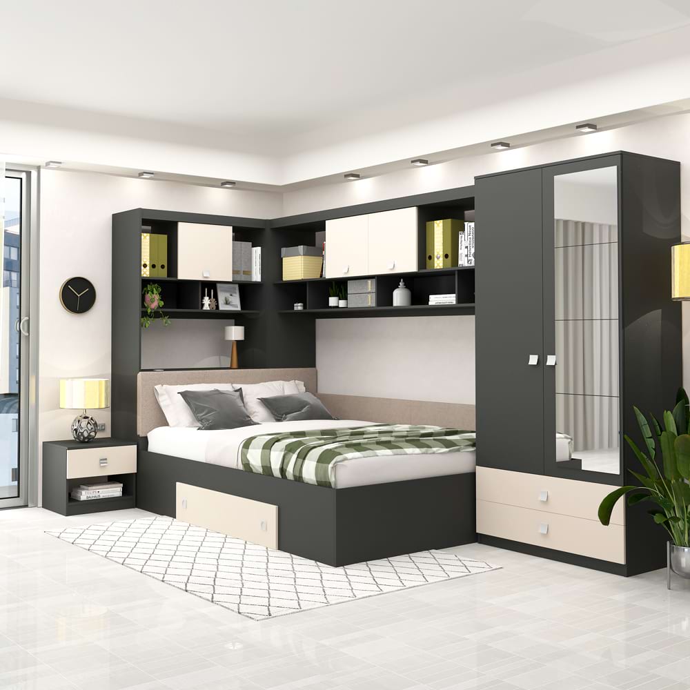 Dormitor colt ALESSIO, configuratia ALE3, Antracit, Vizon
