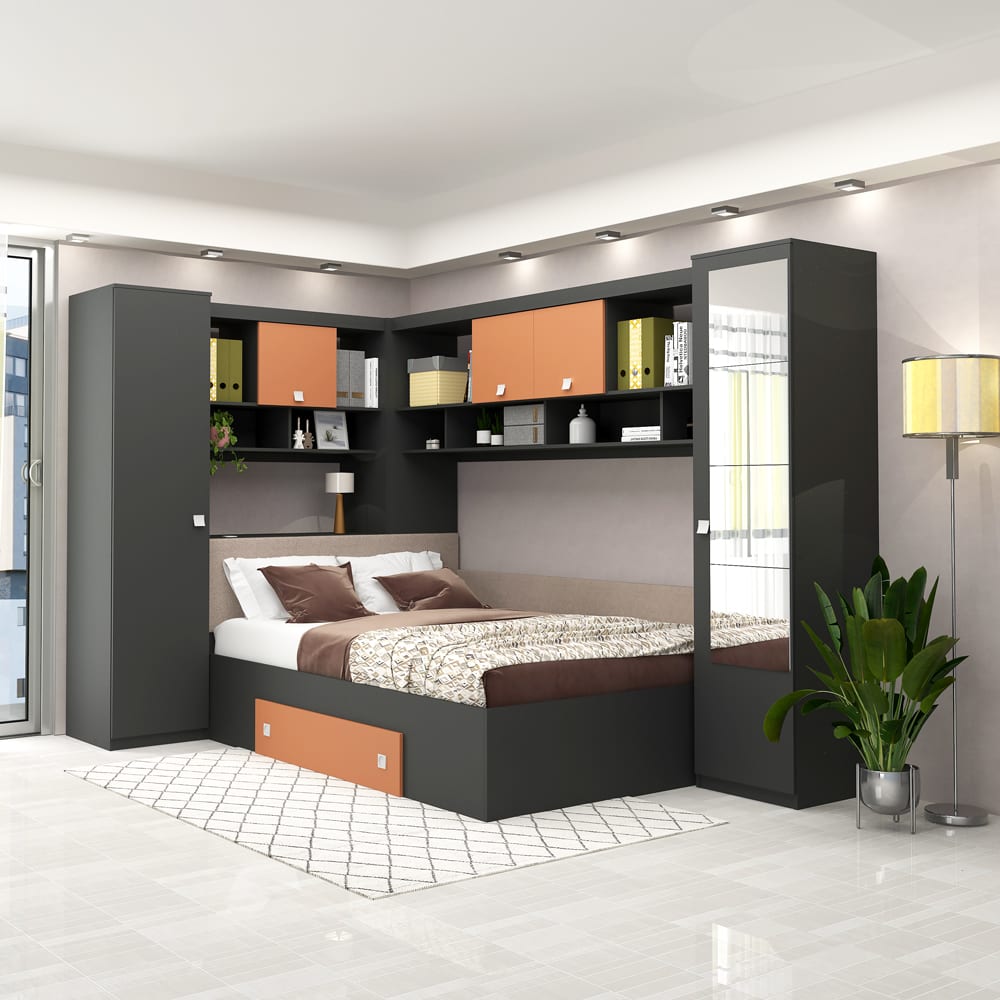 Dormitor colt ALESSIO, configuratia ALE2, Antracit, Ginger