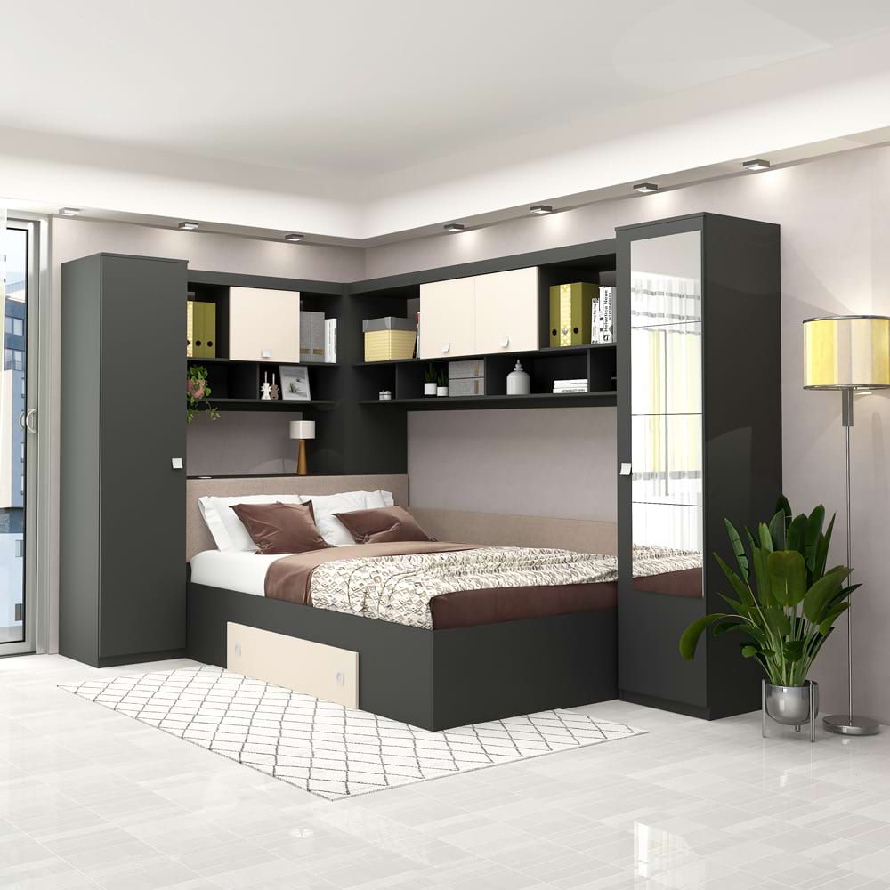 Dormitor colt ALESSIO, configuratia ALE2, Antracit, Vizon
