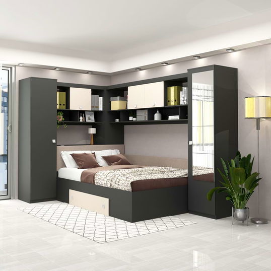 Dormitor colt ALESSIO, configuratia ALE2, Antracit, Vizon