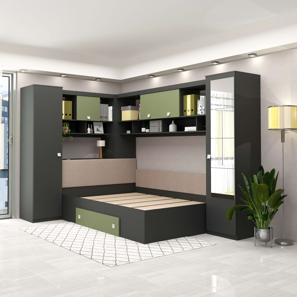Dormitor colt ALESSIO, configuratia ALE2, Antracit, Pesto
