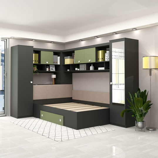 Dormitor colt ALESSIO, configuratia ALE2, Antracit, Pesto