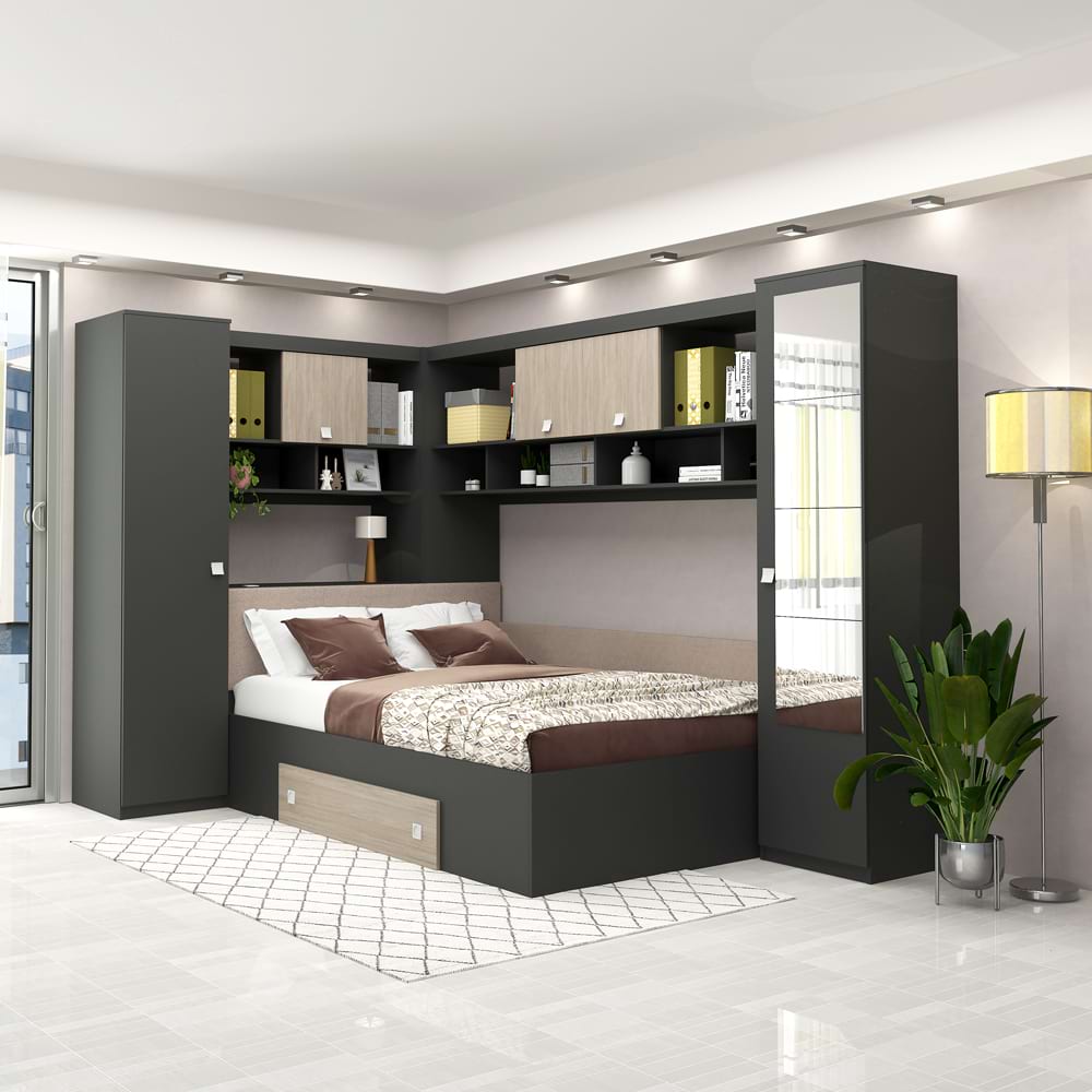 Dormitor colt ALESSIO, configuratia ALE2, Antracit, Oak