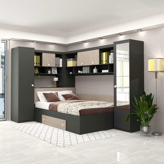 Dormitor colt ALESSIO, configuratia ALE2, Antracit, Oak