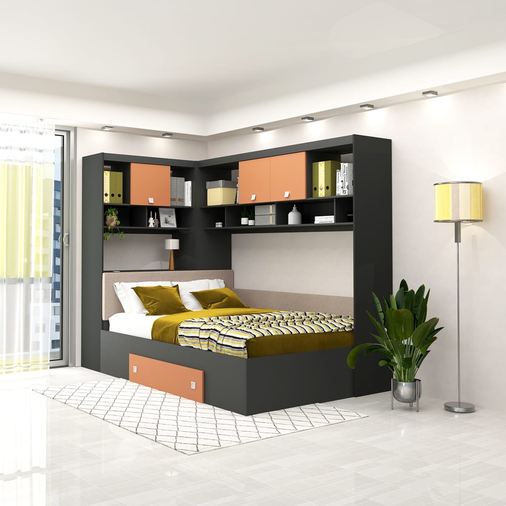 Dormitor colt ALESSIO, configuratia ALE1, Antracit, Ginger