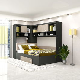 Dormitor colt ALESSIO, configuratia ALE1, Antracit, Oak