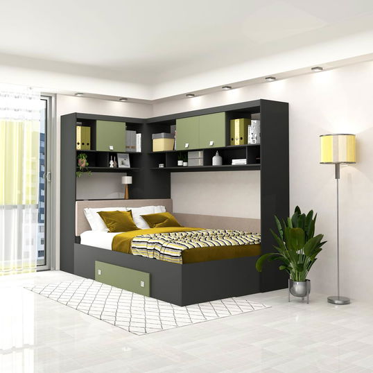 Dormitor colt ALESSIO, configuratia ALE1, Antracit, Pesto