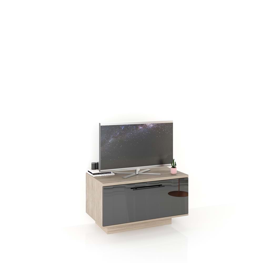 Comoda TV CUBO A90 Modern, 1 usa, Oak, Negru Gloss