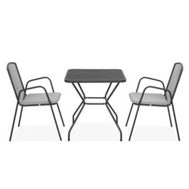 Set 2 scaune spatar mediu si masa patrata, Berlin, L.70 l.70 H.72 cm, otel, negru/gri