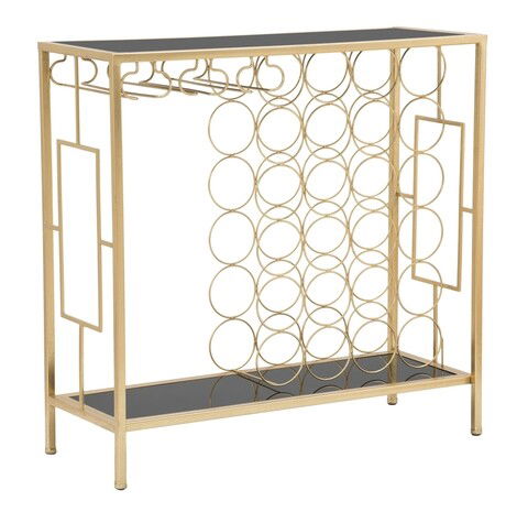 Consola cu suport pentru sticle, Mauro Ferretti, 76x30x75 cm, fier, auriu/negru