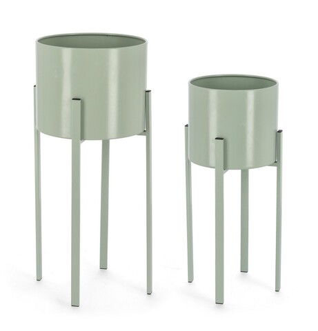 Set 2 suporturi pentru ghiveci Ester Round, Bizzotto, Ø 23 x 55 cm, otel, verde sage