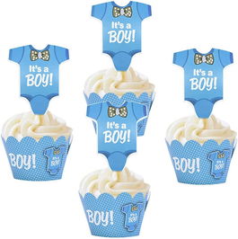 Set de 24 decoratiuni pentru briose Formemory, carton, albastru