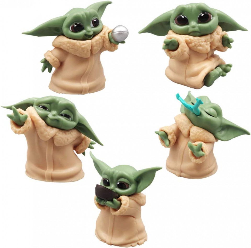 Set de 6 decoratiuni Star War Yoda pentru tort CYSJ, PVC, portocaliu/verde, 5-7 cm