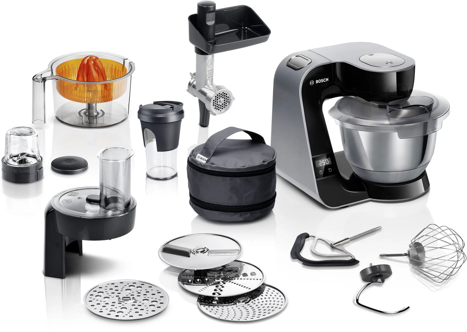 Robot de bucatarie Bosch MUM5XC66 1000W cantar integrat 7 trepte + Impuls bol inox 3.9 litri set profesional patiserie negru