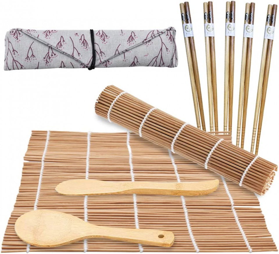 Set 10 seturi de sushi incepator BESTZY, bambus, 24x24 cm