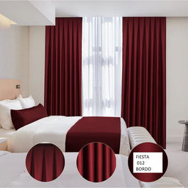 Set complet pentru fereastra BLACKOUT DRAPERIE Red FIESTA SATEN 012 BORDO + PERDEA VOAL508