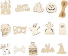 Set 14 decoratiuni de Halloween Jingyukj, lemn, alb, 3m