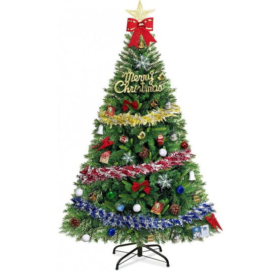 Brad artificial de Craciun Uniguardian, cu suport si decoratiuni, plastic/PVC, multicolor, 90 x 150 cm