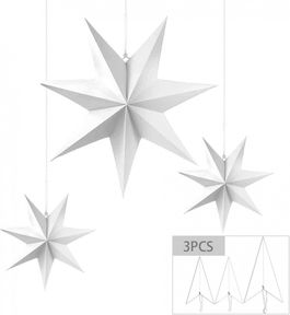 Set de 3 stelute suspendate MEISHANG, hartie, alb, 40 x 40 cm