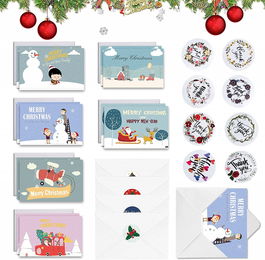 Set de 12 felicitari de Craciun cu plicuri si stickere Sunshine smile, hartie, multicolor, 15 x 10 cm