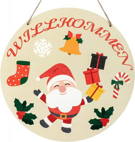 Decoratiune pentru usa de Craciun Makstore, multicolor, rotund, lemn, 30 x 30 cm