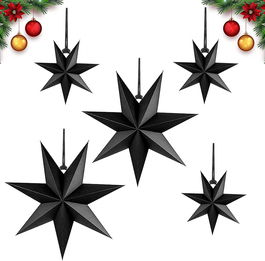 Set de 5 stelute suspendate Sunshine smile, negru, hartie, 2 X 40 cm/ 3 X 25 cm