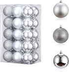 Set de 30 de globuri de Craciun LessMo, plastic, argintiu 6 cm
