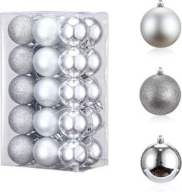 Set de 30 de globuri de Craciun LessMo, plastic, argintiu 6 cm