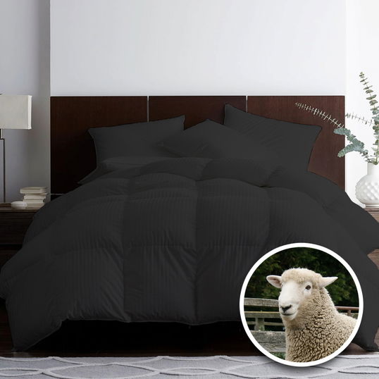 PILOTĂ MATLASATĂ LÂNĂ DAMASC 100% NATURAL - DE IARNĂ - NEGRU 180cm x 210cm
