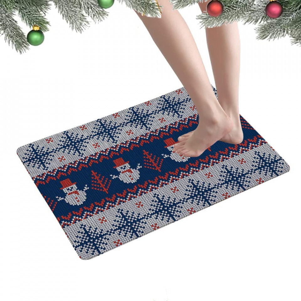 Covoras de baie pentru Craciun Anyingkai, textil, rosu/alb/albastru, 40 x 60 cm