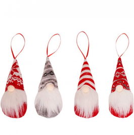 Set de 4 gnomi de Craciun TOPJESS, rosu/alb/gri, textil, 16 x 6 cm