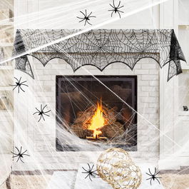 Panza de paianjen pentru Halloween Cymas, PVC, negru, 245 x 48 cm