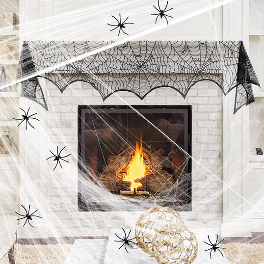 Panza de paianjen pentru Halloween Cymas, PVC, negru, 245 x 48 cm