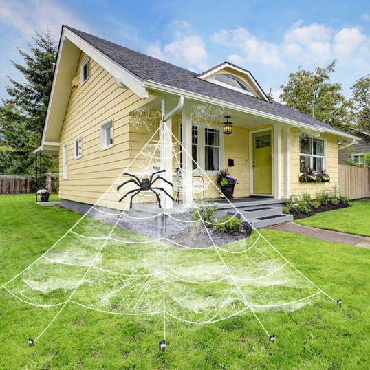 Set de panza de paianjen si 6 paianjeni pentru Halloween Kohmui, alb/negru, bumbac/plastic, 7 x 5,5 m / 75 cm / 4,5 cm