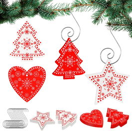 Set de 40 pandative pentru Craciun HONMOK, rosu/alb, lemn/metal, 5 x 4,75 cm / 5 x 4,25 cm / 5 x 5 cm