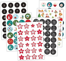 Set de 5 folii cu 24 autocolante pentru calendar de advent, hartie, multicolor, 40 mm
