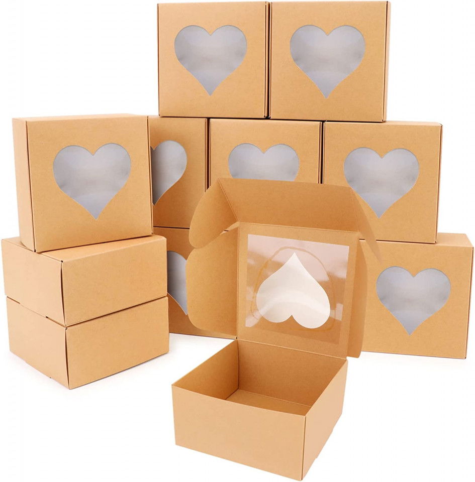 Set de 12 cutii pentru bomboane/prajituri Qpout, carton/PVC, maro, 12 x 12 x 6 cm