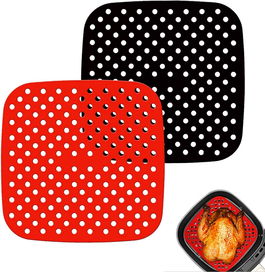 Set de 2 tampoane pentru friteuza cu aer Yizemay, silicon, rosu/negru, 19/21,6 cm