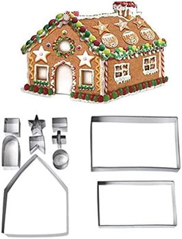 Set de 10 forme pentru casuta de turta dulce Jingyukj, otel inoxidabil, argintiu, 17 x 17 x 13 cm