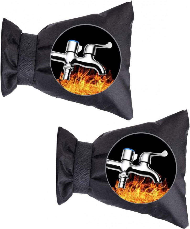 Set de 2 protectii pentru robinet de inghet LDREAMAM, poliester/bumbac, negru, 18 x 15 cm