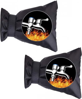 Set de 2 protectii pentru robinet de inghet LDREAMAM, poliester/bumbac, negru, 18 x 15 cm