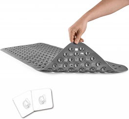 Covoras de baie antiaderent Waveliv, silicon, gri, 88 x 44 cm