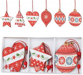 Set de 12 ornamente pentru brad Agoer, lemn, multicolor, 8-9 cm