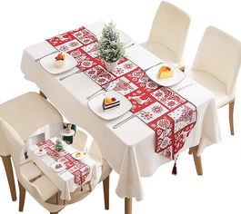 Fata de masa decorativa Gxhong, rosu/alb, poliester, 180 x 33 cm